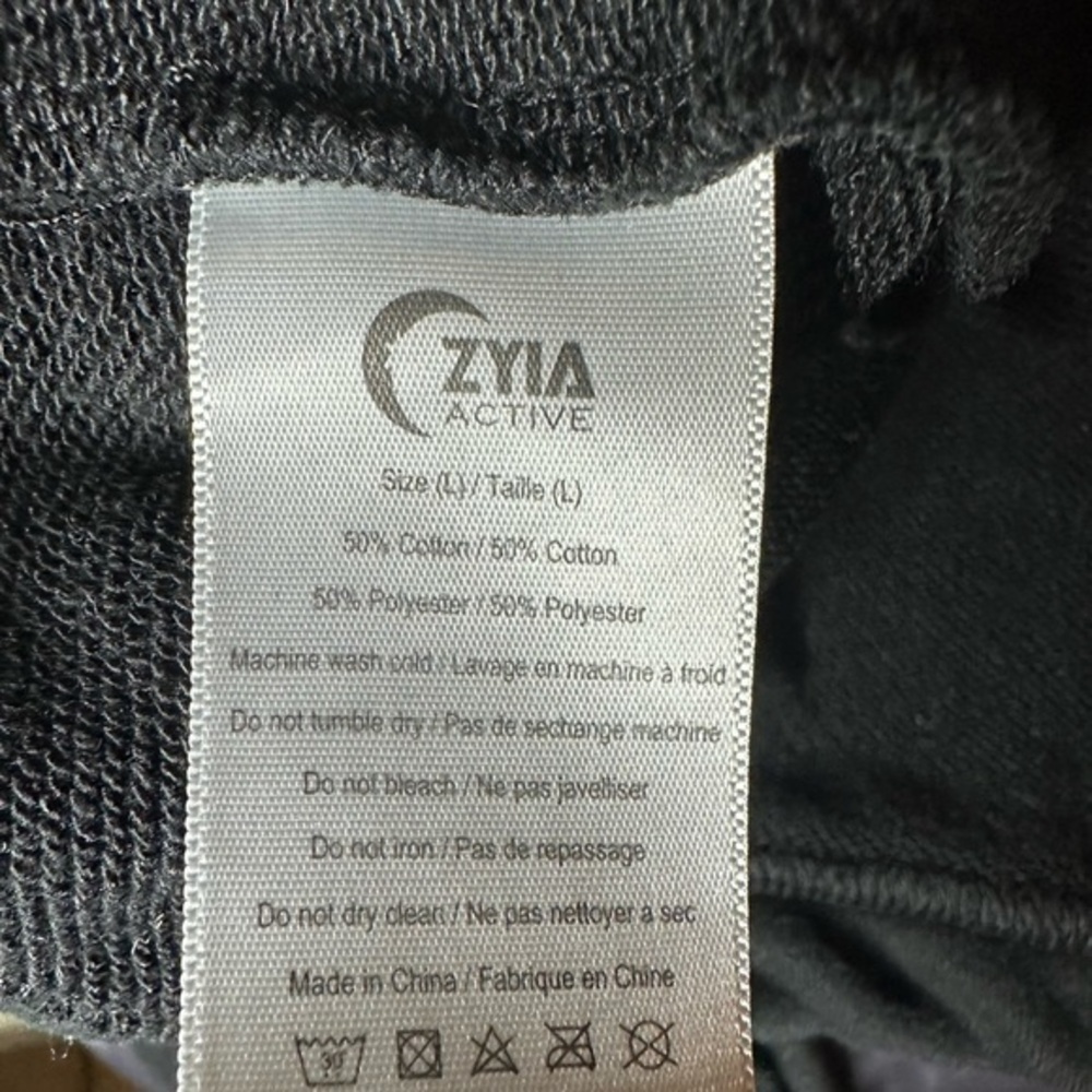 Zyia Active Ombre Black Cropped Drawstring Hoodie Sweatshirt Size Large - Picture 6 of 7